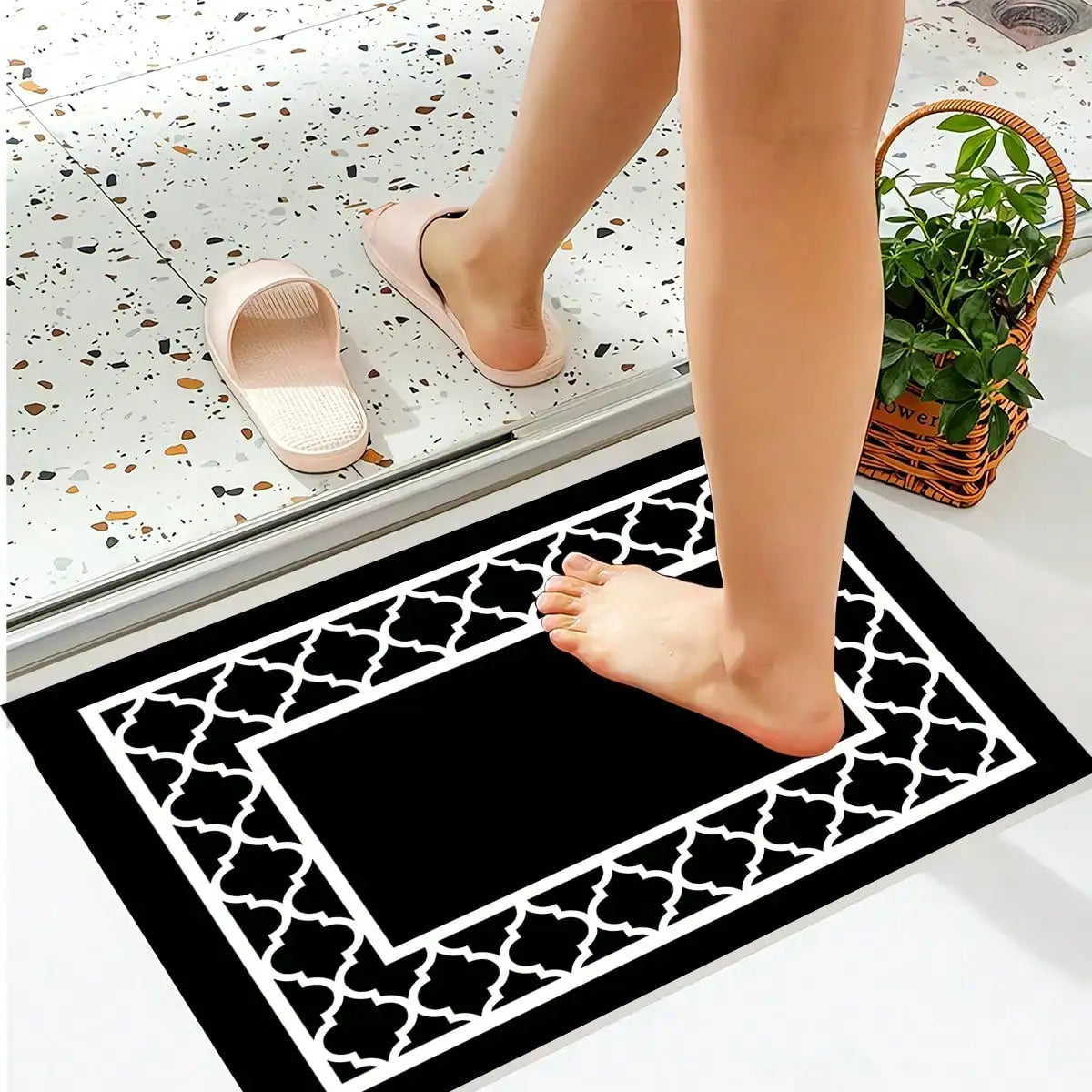 Anti Slip Anti Oil Kitchen Mat Minimalist Rectangle Waterproof Dirt Resistant Carpet For Living Room And Bedroom