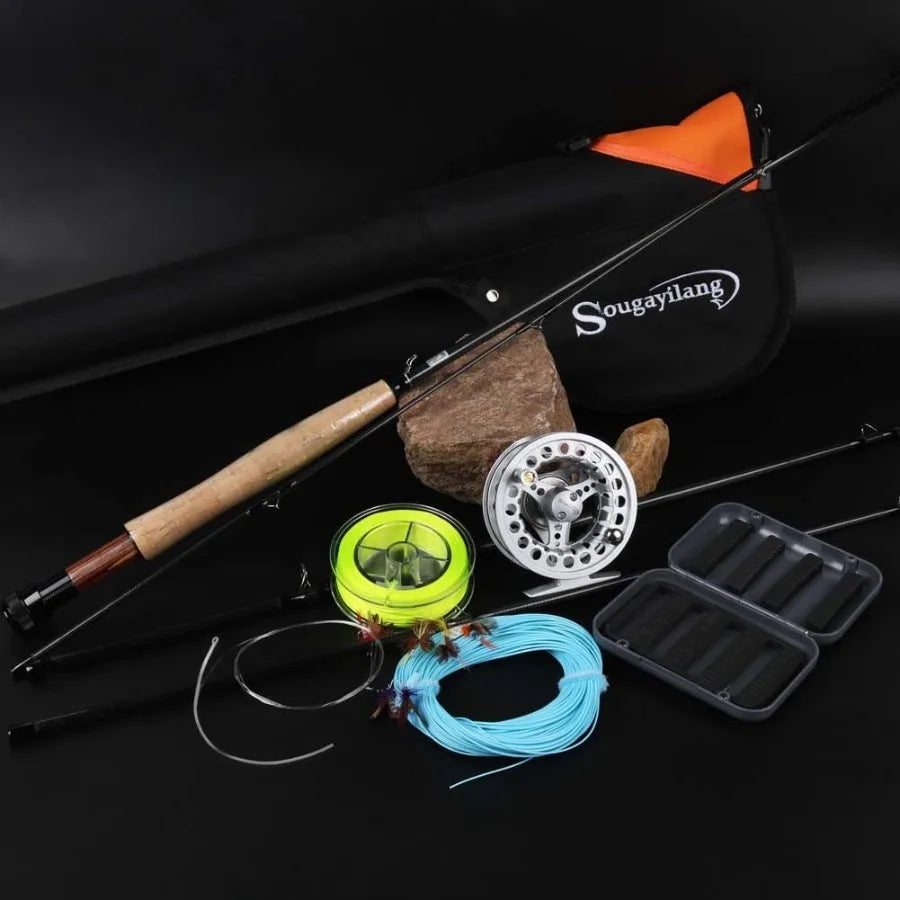 Saltwater Freshwater Fly Rod With Reel Combo Kit Lightweight High Sensitivity