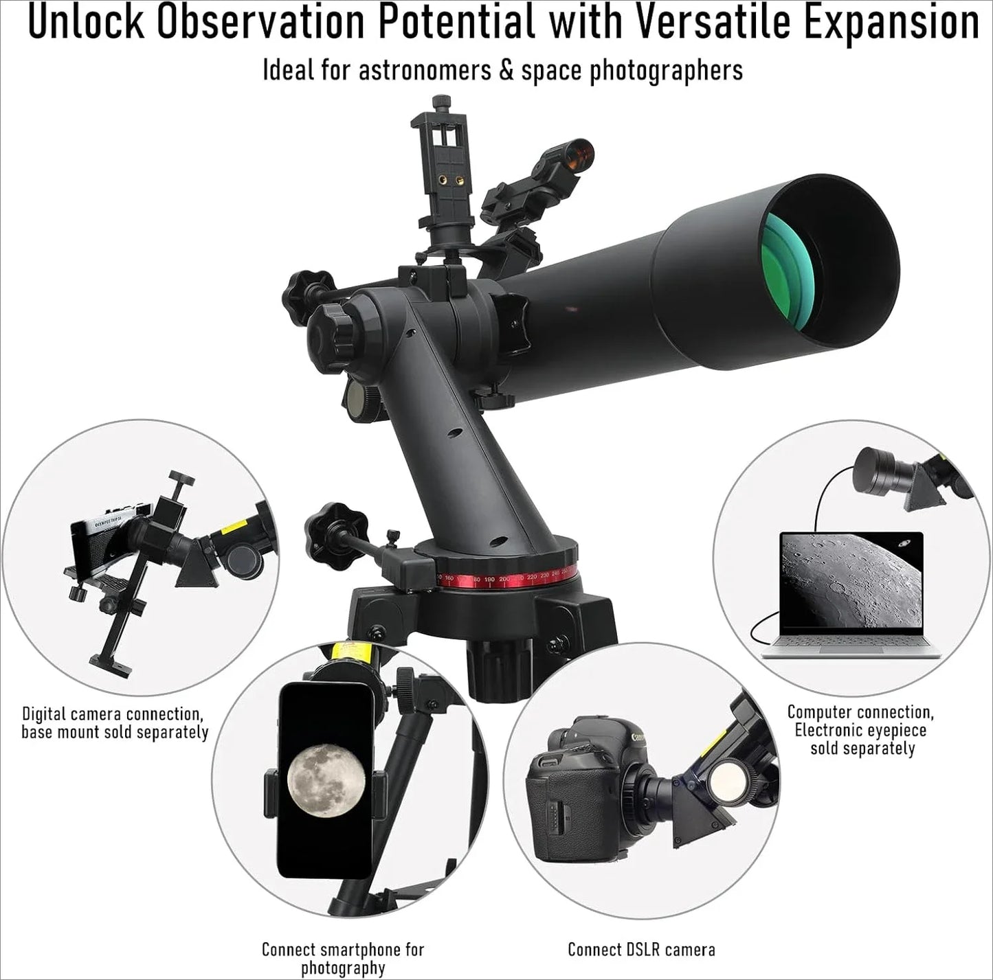 100mm Aperture 600mm Focal Length High Powered Telescope With Star Finding System For iOS Android Smartphone