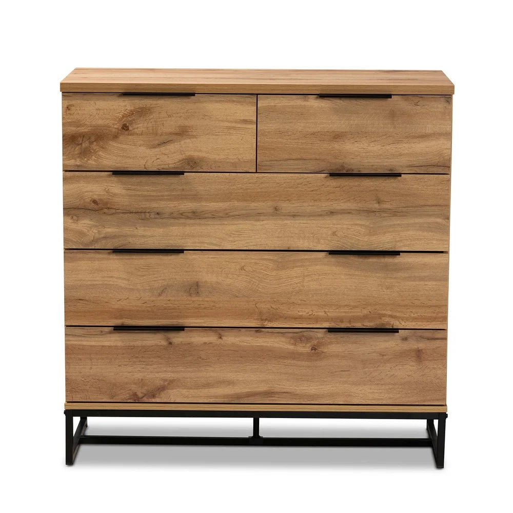Modern 5 Drawer Storage Chest Engineered Wood Black Legs
