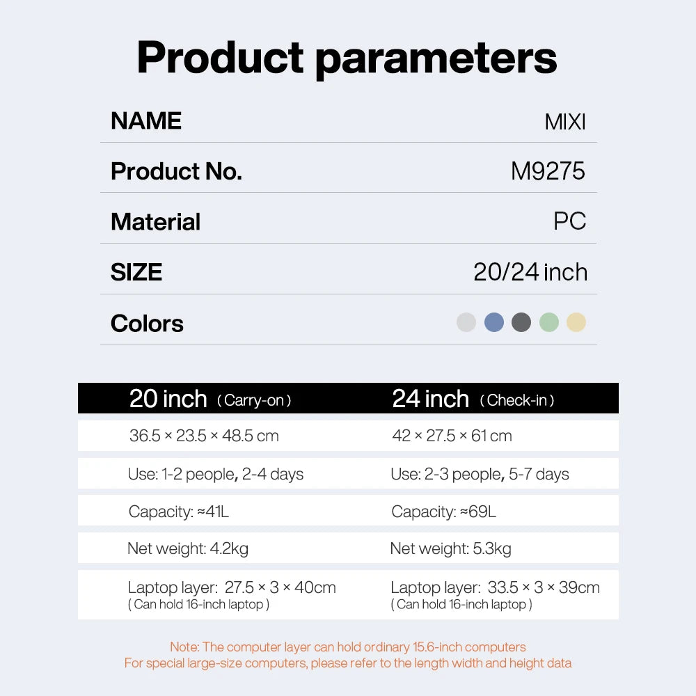 Mixi 2024 Handle Carry On Luggage 20 Inch Aluminum Frame