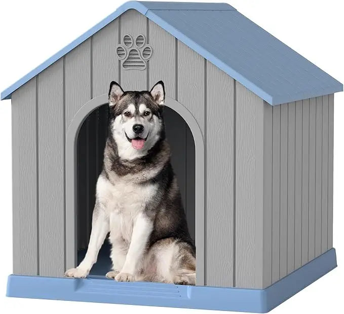 Durable Plastic Outdoor Dog House For Medium To Large Dogs With Elevated Floor