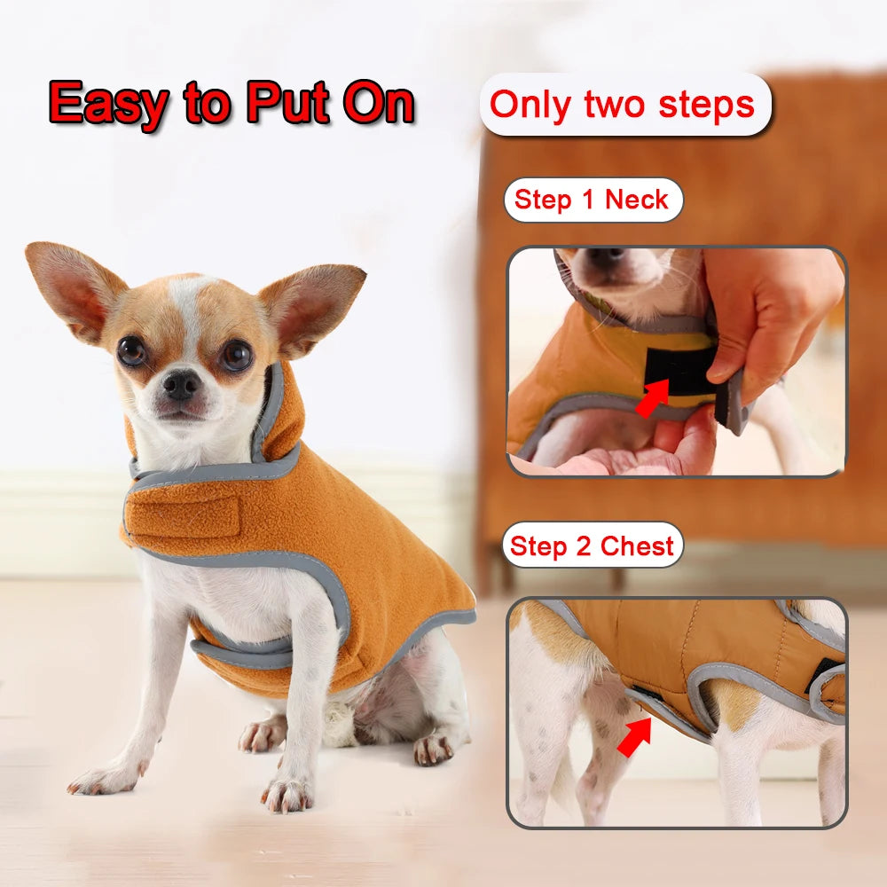 Warm Winter Reversible Reflective Fleece Dog Coat With Leash Hole