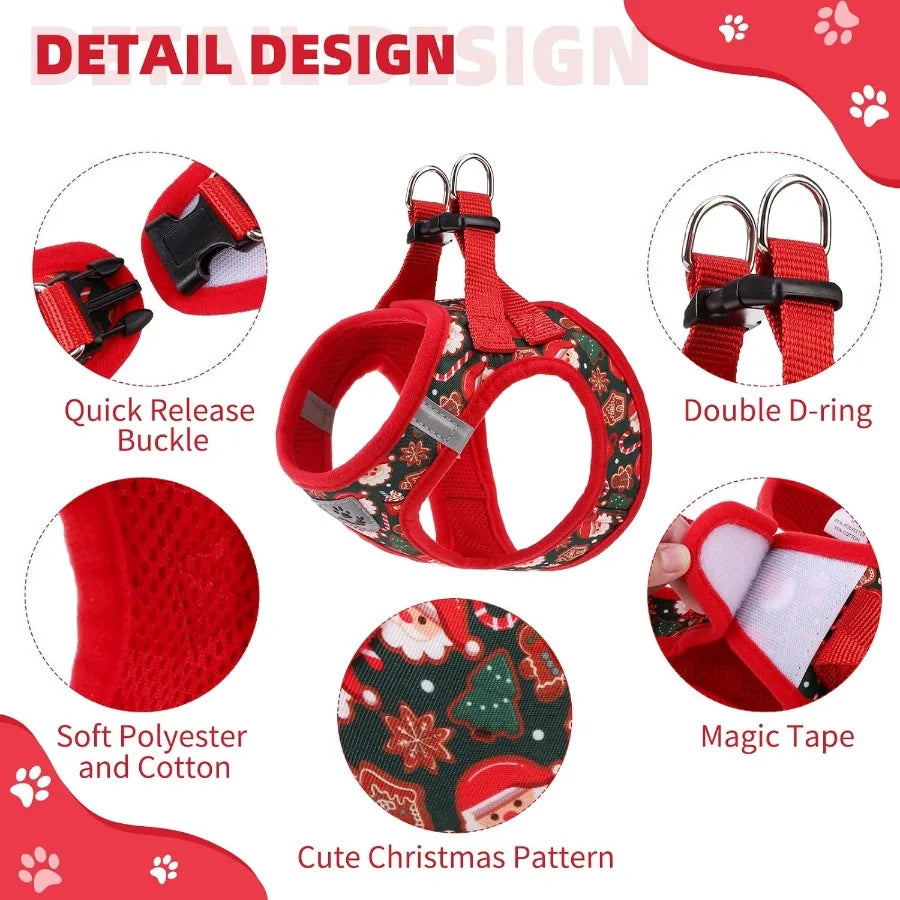 Christmas Dog Harness Medium Step In NoPull Soft Mesh Adjustable Vest Reflective