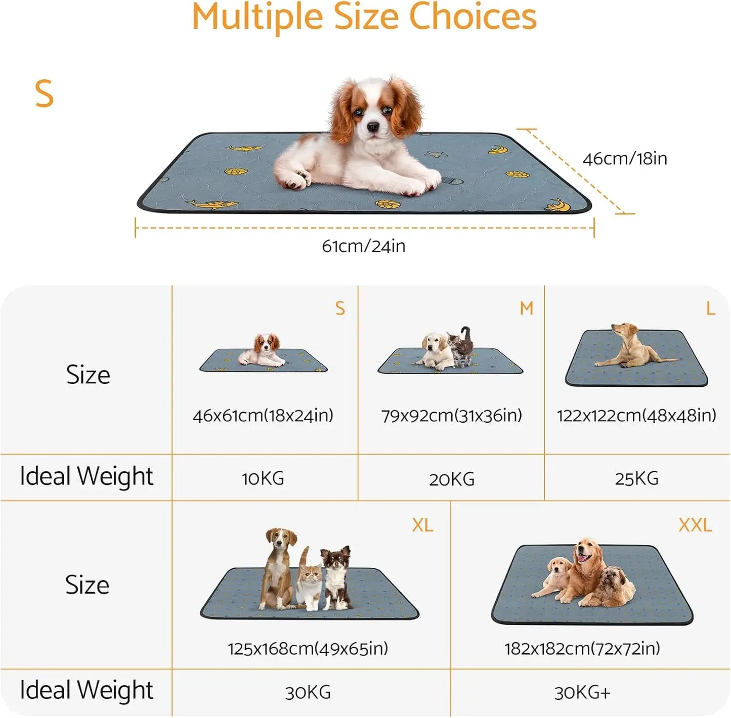 Maxetodo Washable Puppy Pads 2 Pieces 79 By 92 Cm Reusable Urine Pads For Dogs Training Mats Quick Absorbing