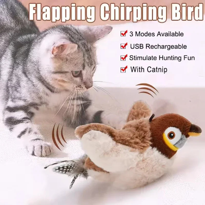 Hot Simulated Bird Cat Toy Interactive Plush Pet Toy For Cats And Dogs Rechargeable Chirping Flapping Bird No Flying