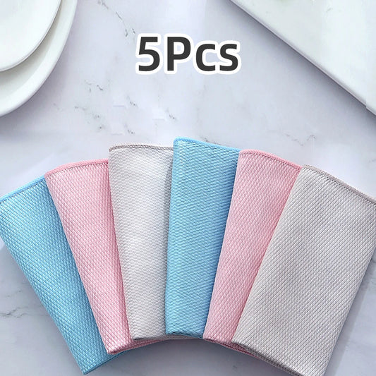 Five Pieces Microfiber Fish Scale Dishcloths Absorbent For Kitchen And Glass