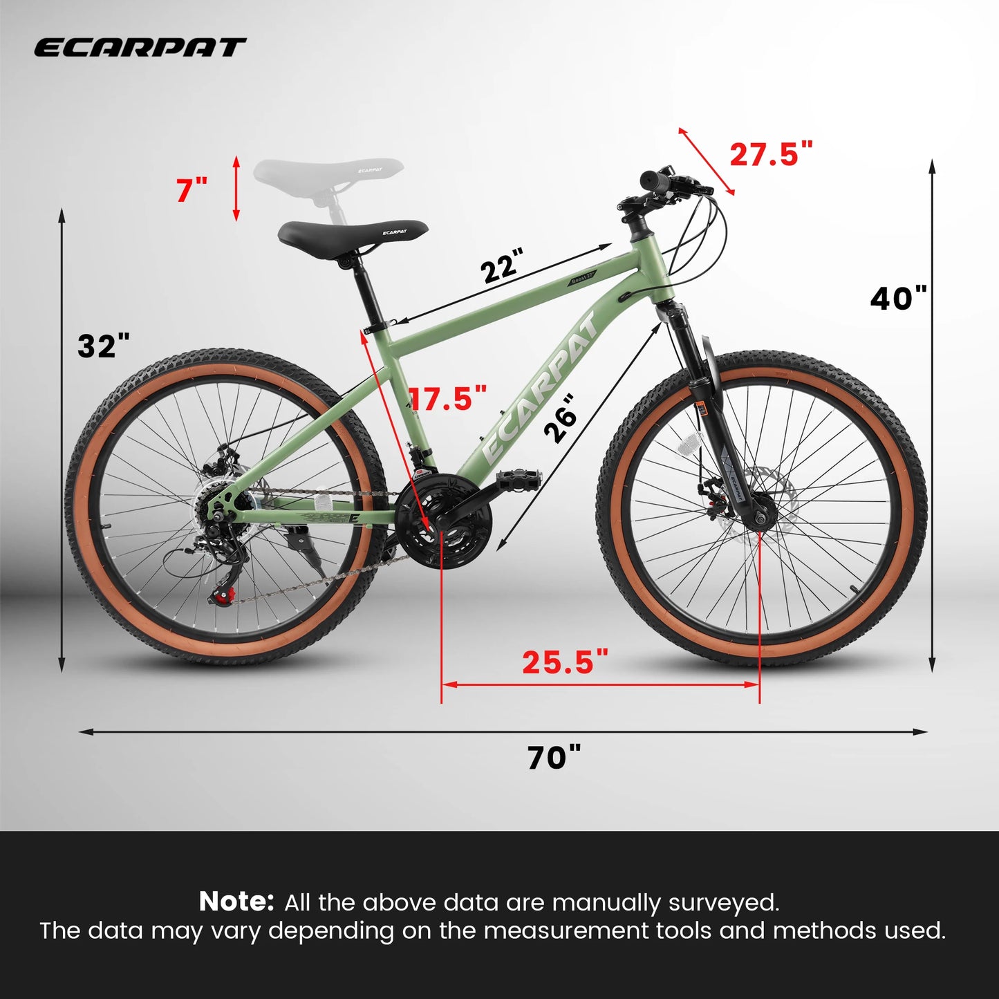 Ecarpat 27.5 Inch Mountain Bike 21 Speed Steel Frame Hardtail Disc Brakes