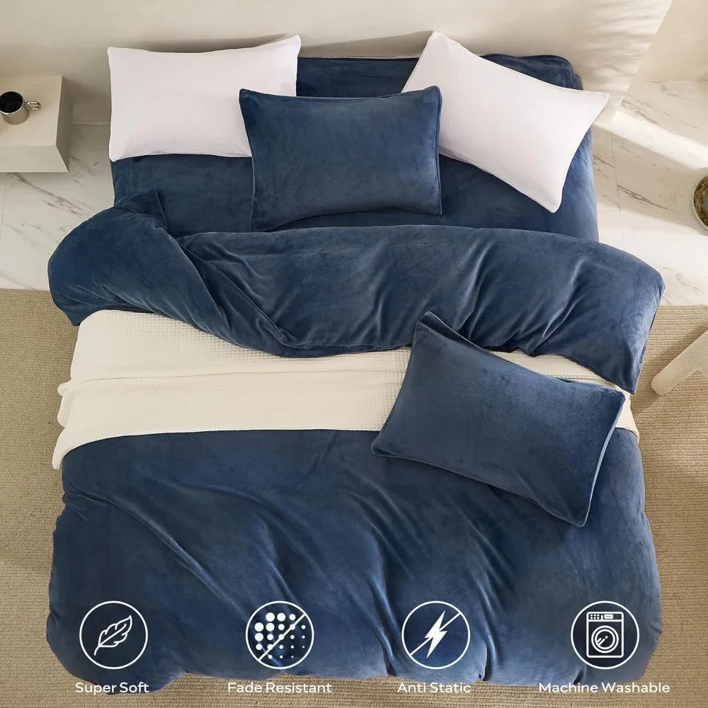 Luxurious Soft Flannel Duvet Cover Set - King Size Comforter Cover with 3 Pieces and 8 Corner Ties