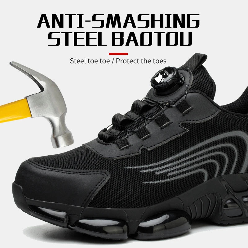 Men Steel Toe Cap Casual Work Shoes Non Lacing Anti Puncture Anti Impact