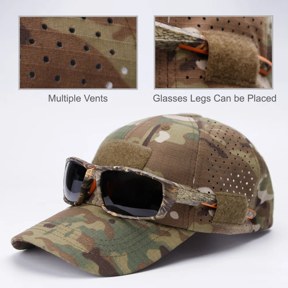 Men Camouflage Baseball Cap Sun Protection Velcro For Hiking
