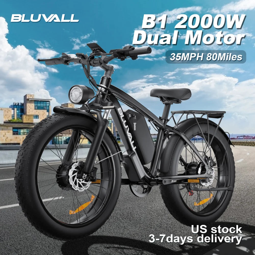 Moobelo M1 48V 2000W Dual Motor E Bike 26 Inch Fat Tires Front Suspension