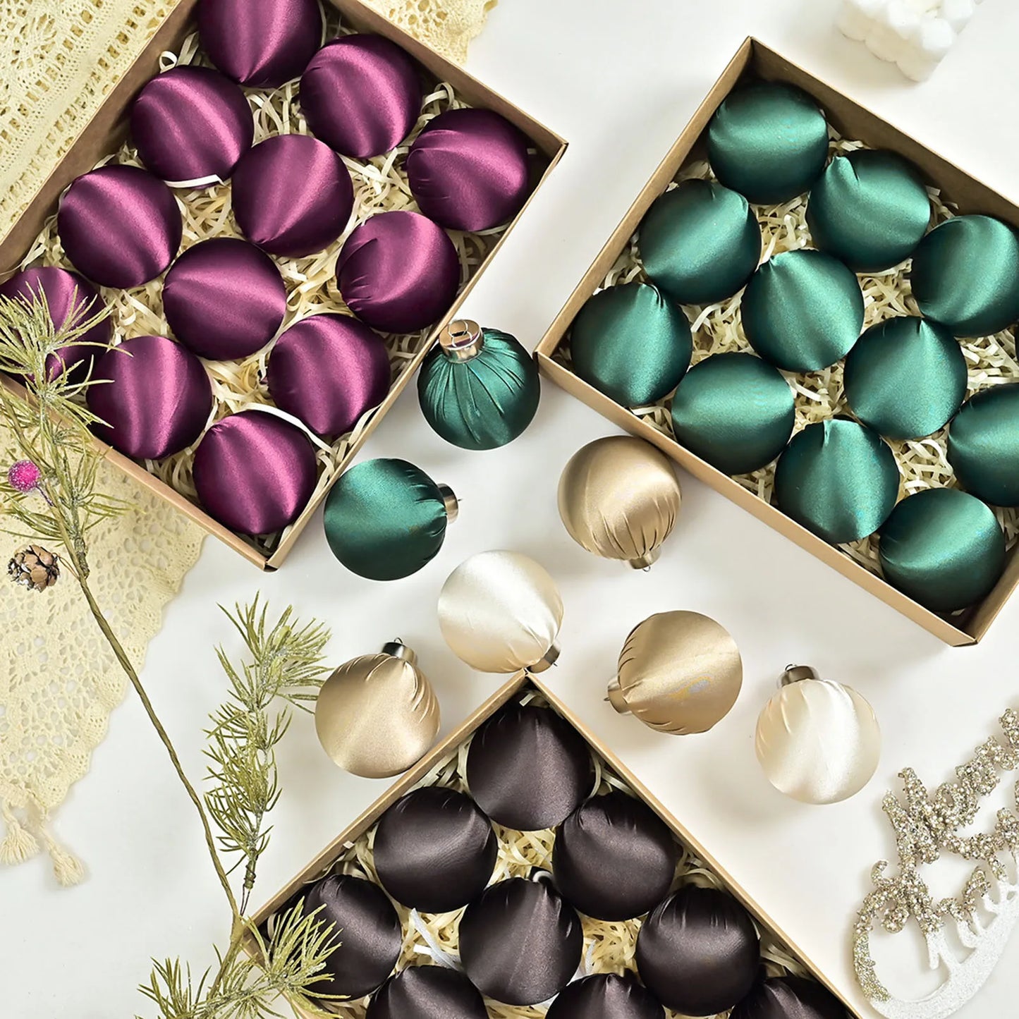 12pcs Velvet Glossy Christmas Ball Ornaments Hanging Christmas Tree Decorations