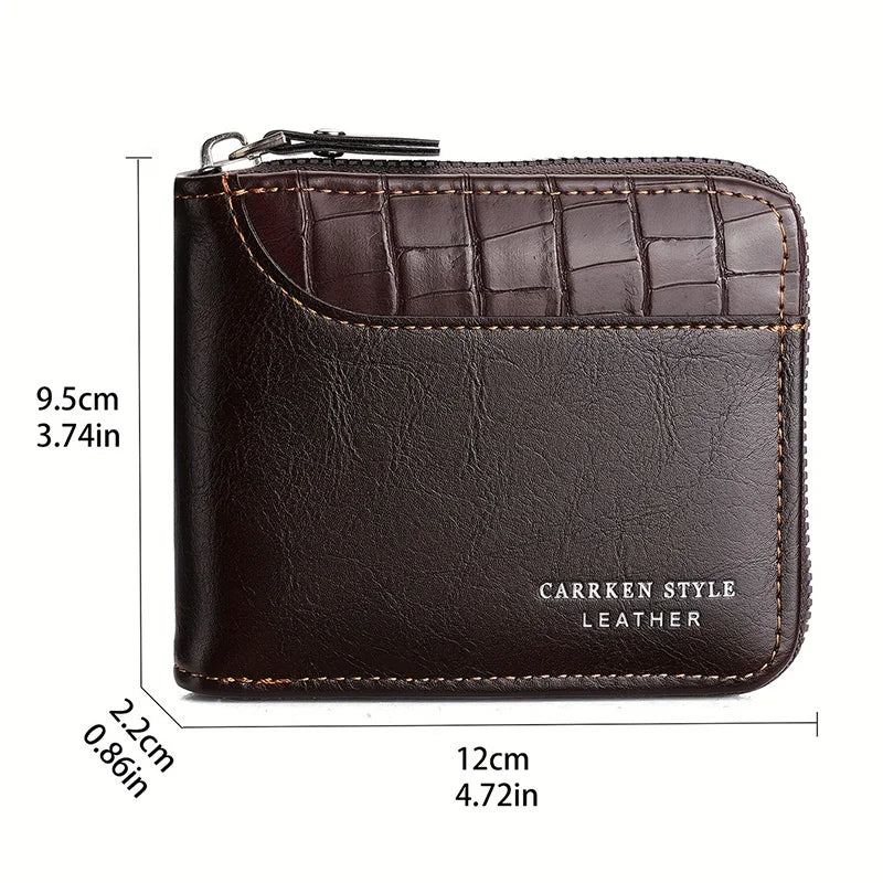 New Short Men Zipper Wallet With Coin Pocket Luxury Patchwork Stone Pattern Retro Purse Quality ID Card Holder For Men