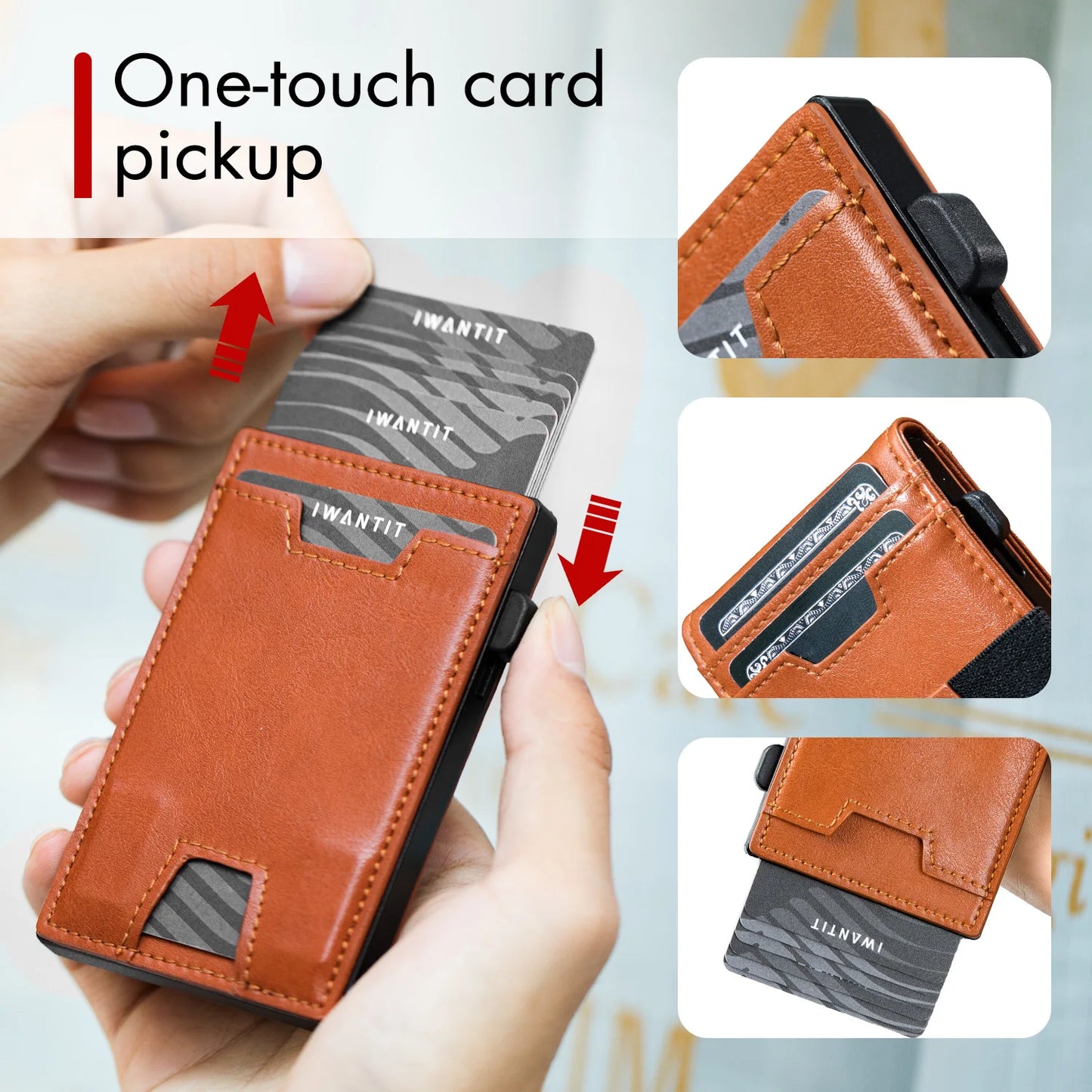 Leather Card Wallet Flip Holder Up To Six Cards Unisex
