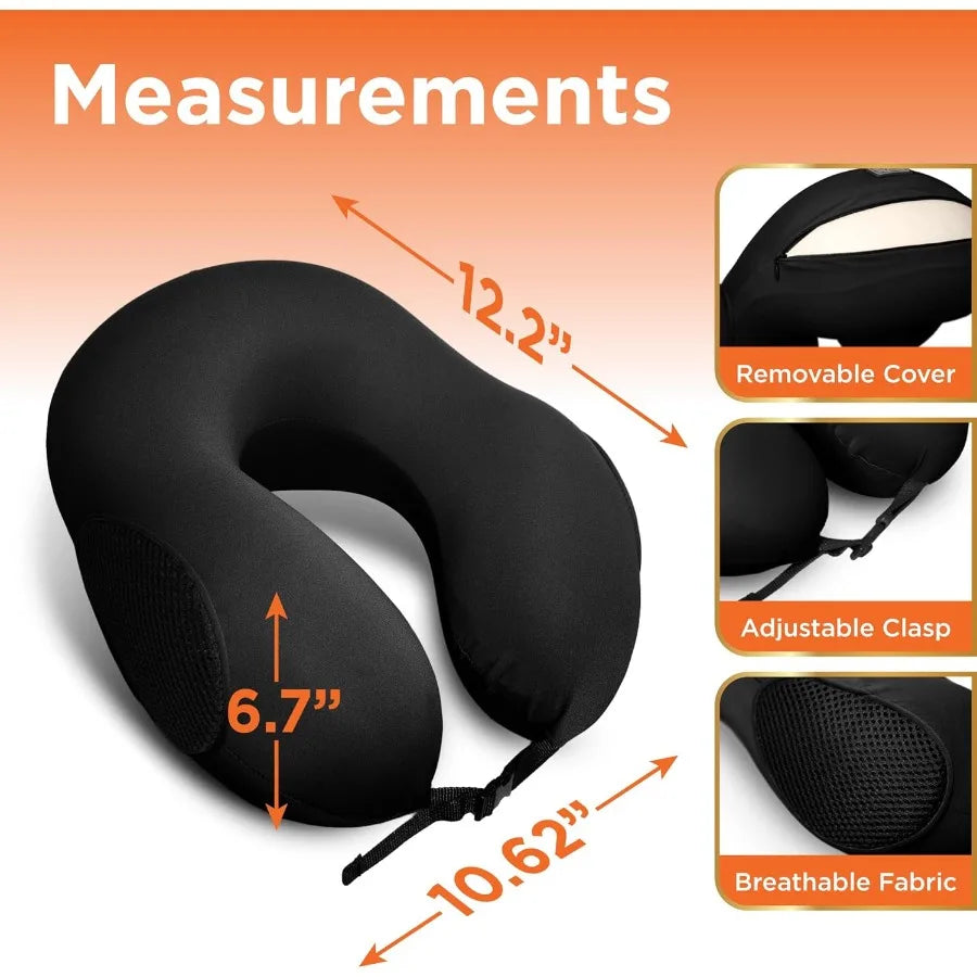 Remo Memory Foam Travel Neck Pillow With Ice Silk Cooling Fabric For Plane Car Train Ergonomic Neck Support