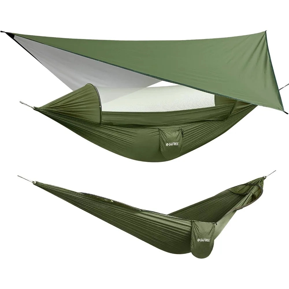 G4Free Large Camping Hammock With Mosquito Net And Rain Fly