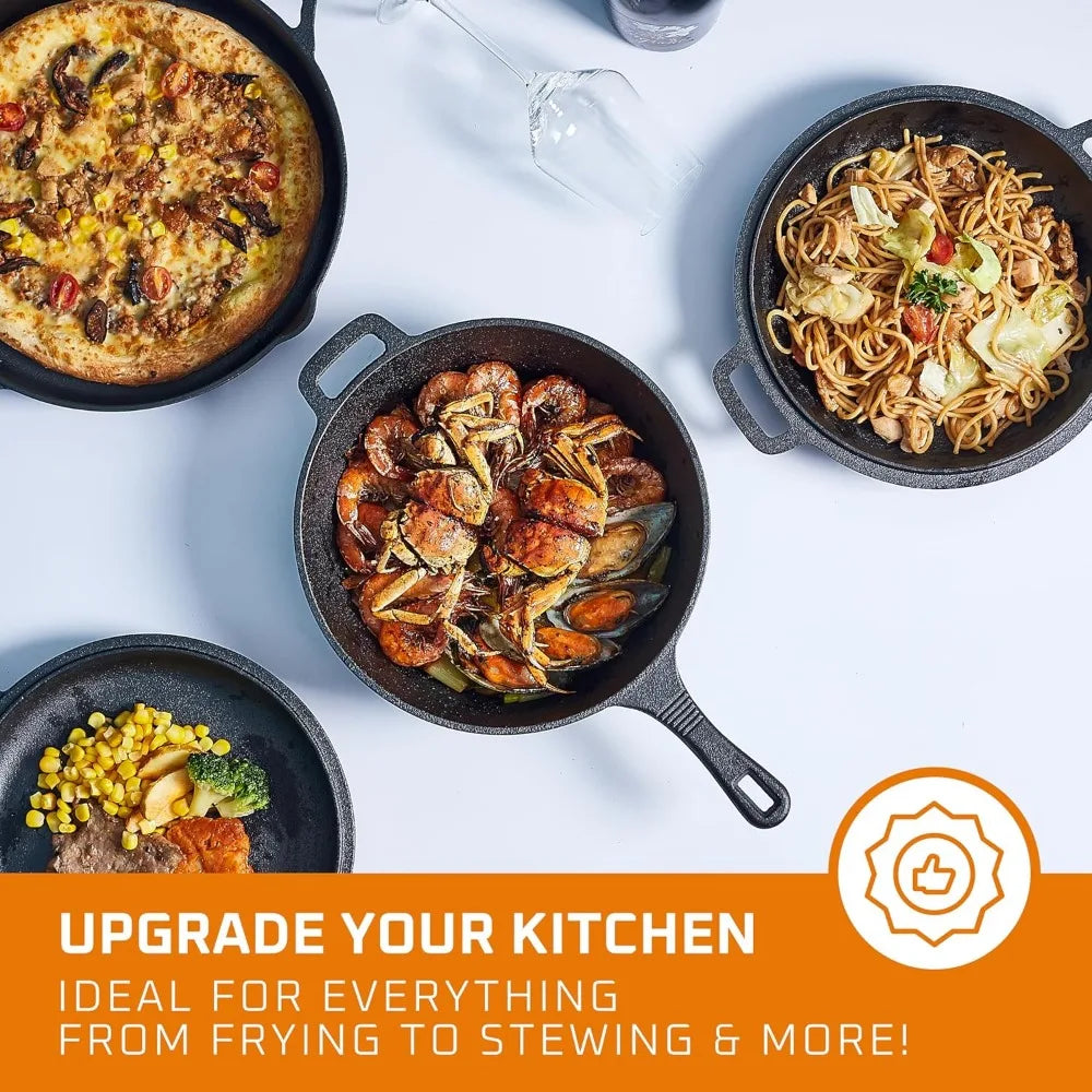 YTYIN Cast Iron Cookware Set With Skillet And Square Pan Lid For Camping