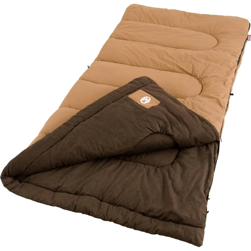 Coleman Dunnock 20F Big And Tall Sleeping Bag For Adults Up To 6ft 4in Cold Weather Flannel Lining Machine Washable