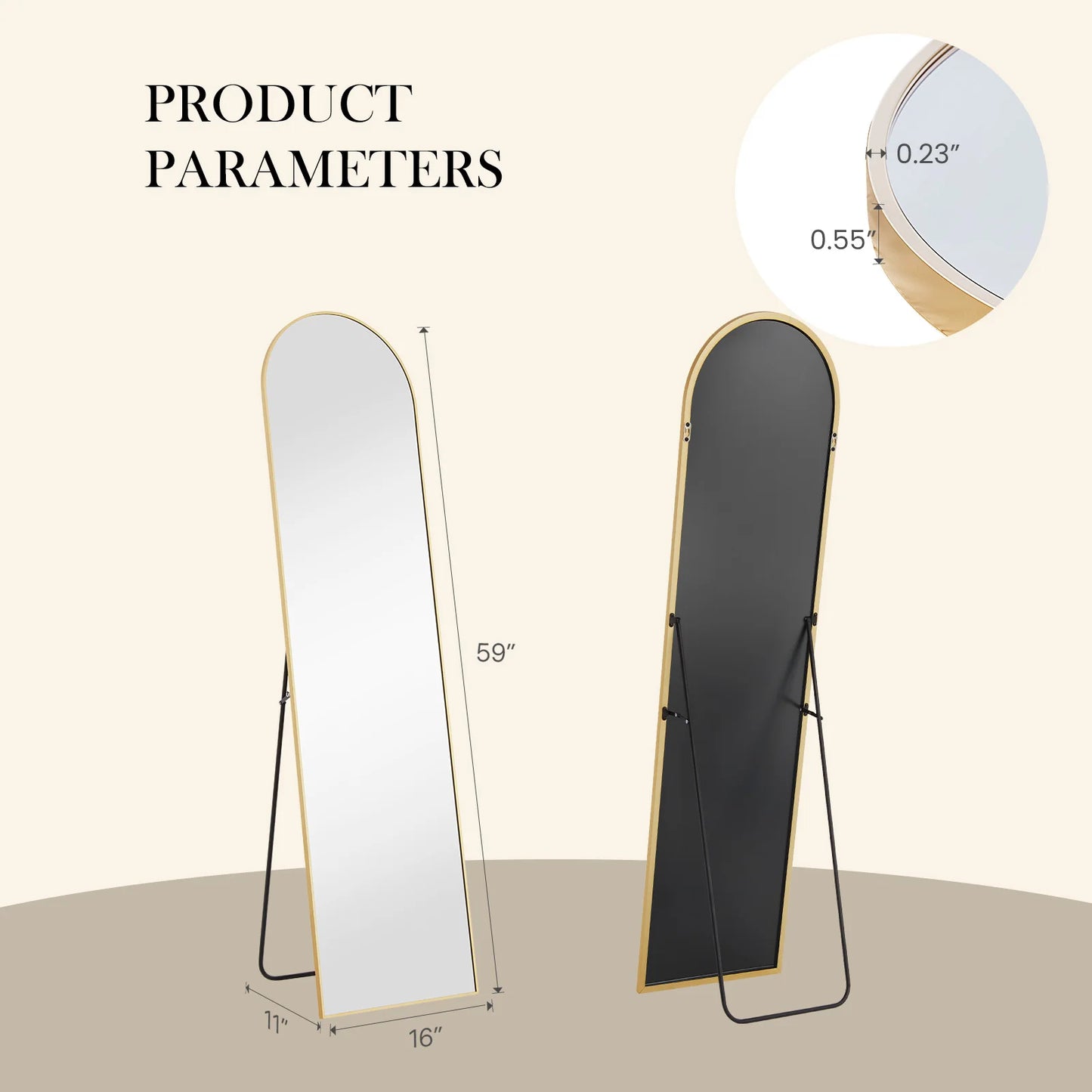 JHK Full Length Mirror Aluminum Alloy Frame Standing Or Wall Hanging 59x16 64x21