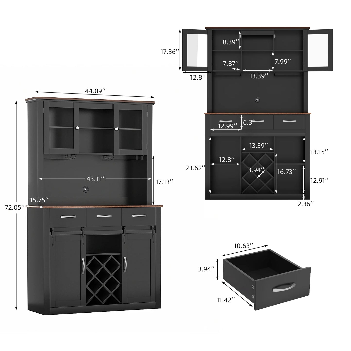 VOWNER 72 Inch Farmhouse Bar Cabinet With Sliding Barn Doors