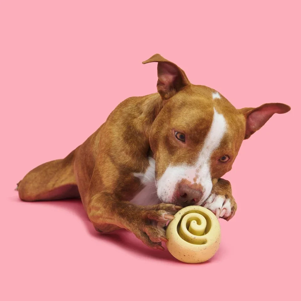 Cinnamutt Roll Vanilla Scented Rubber Dog Toy With Wobble Base For Super Chewer Interactive Chewable Treat Freezable Fun