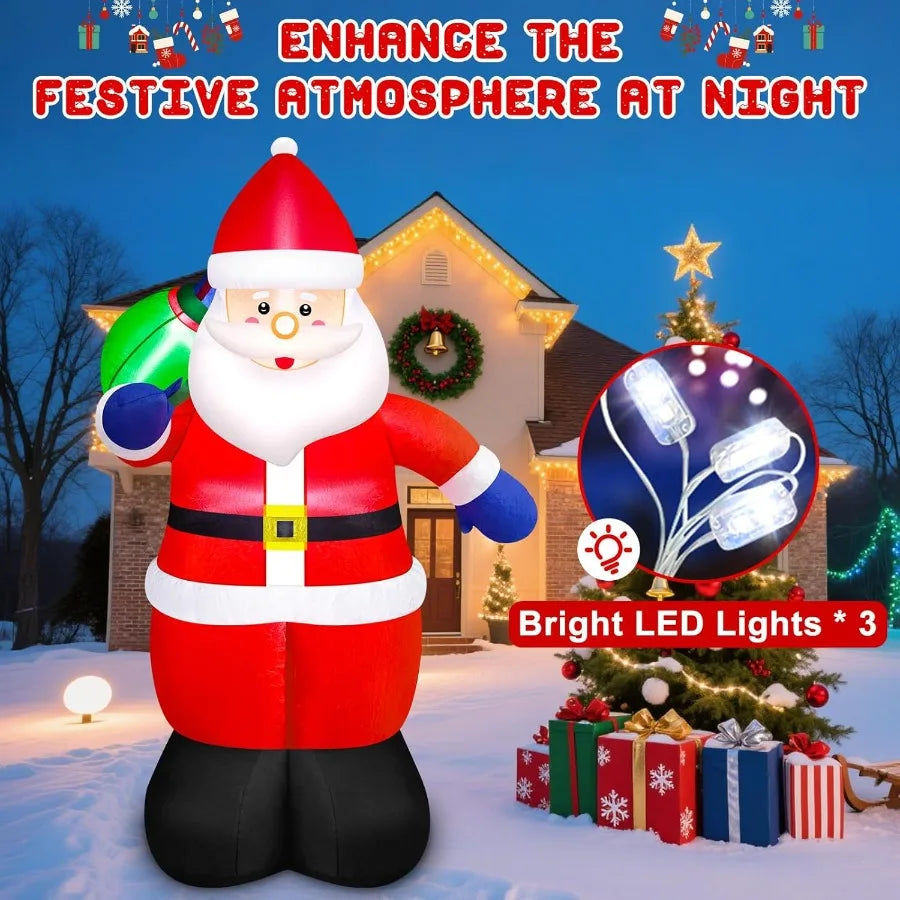 5ft Christmas Inflatable Santa Outdoor Decoration With Gift Bag And LED Lights