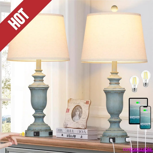 Coastal Table Lamps 2 Pack With USB Ports 3 Way Dimmable