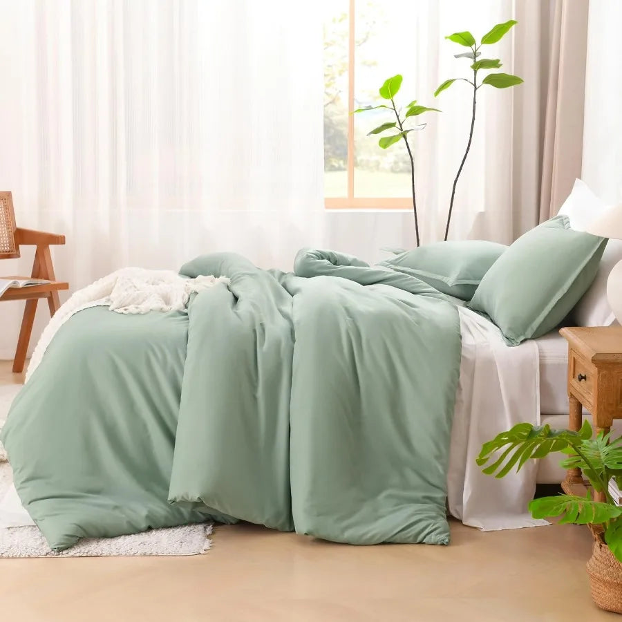King Size Comforter Set Sage Green 3 Piece Down Alternative Quilt