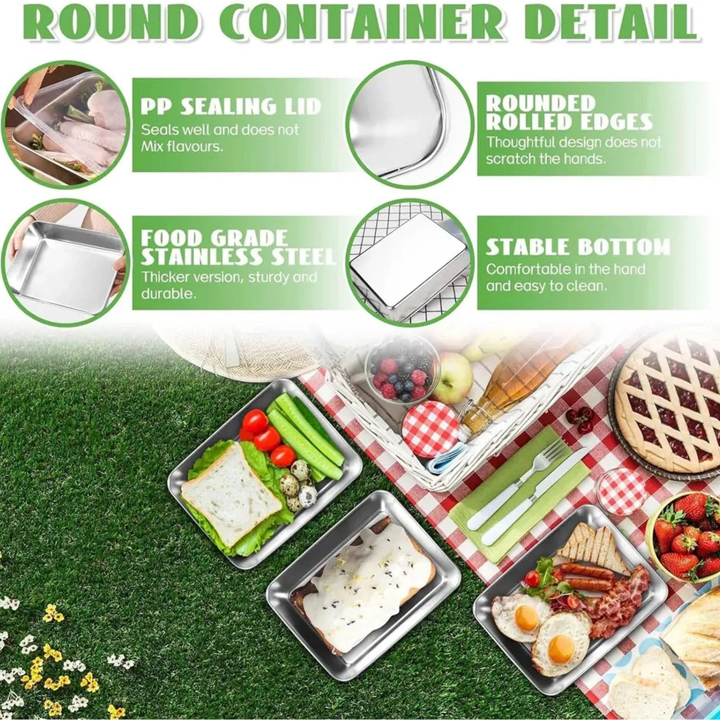 4 Piece Stainless Steel Fresh Keeping Box Sealed With Lid Refrigerator Food Preservation Fruit Box Thickened Large