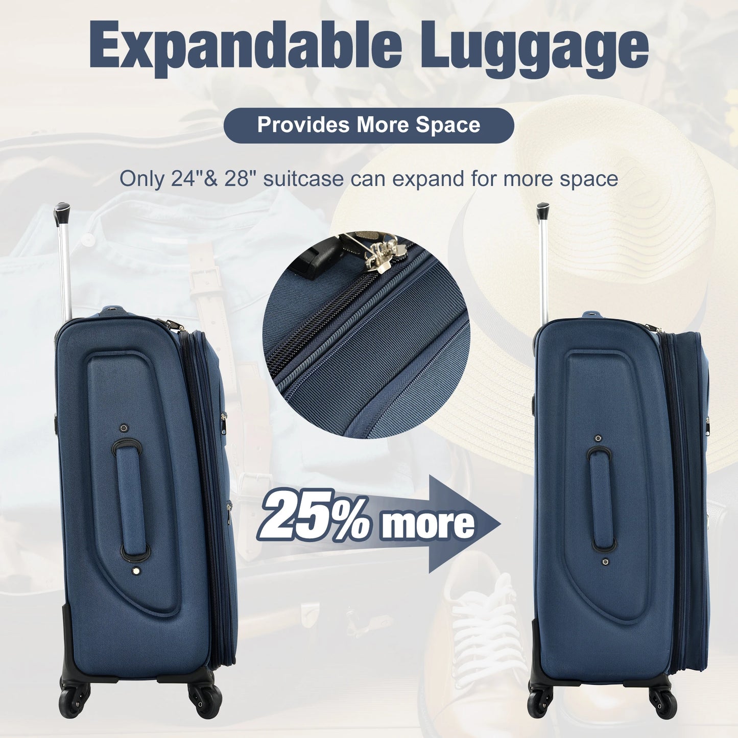 Softside Luggage Set 5 Piece Expandable Spinner Lightweight