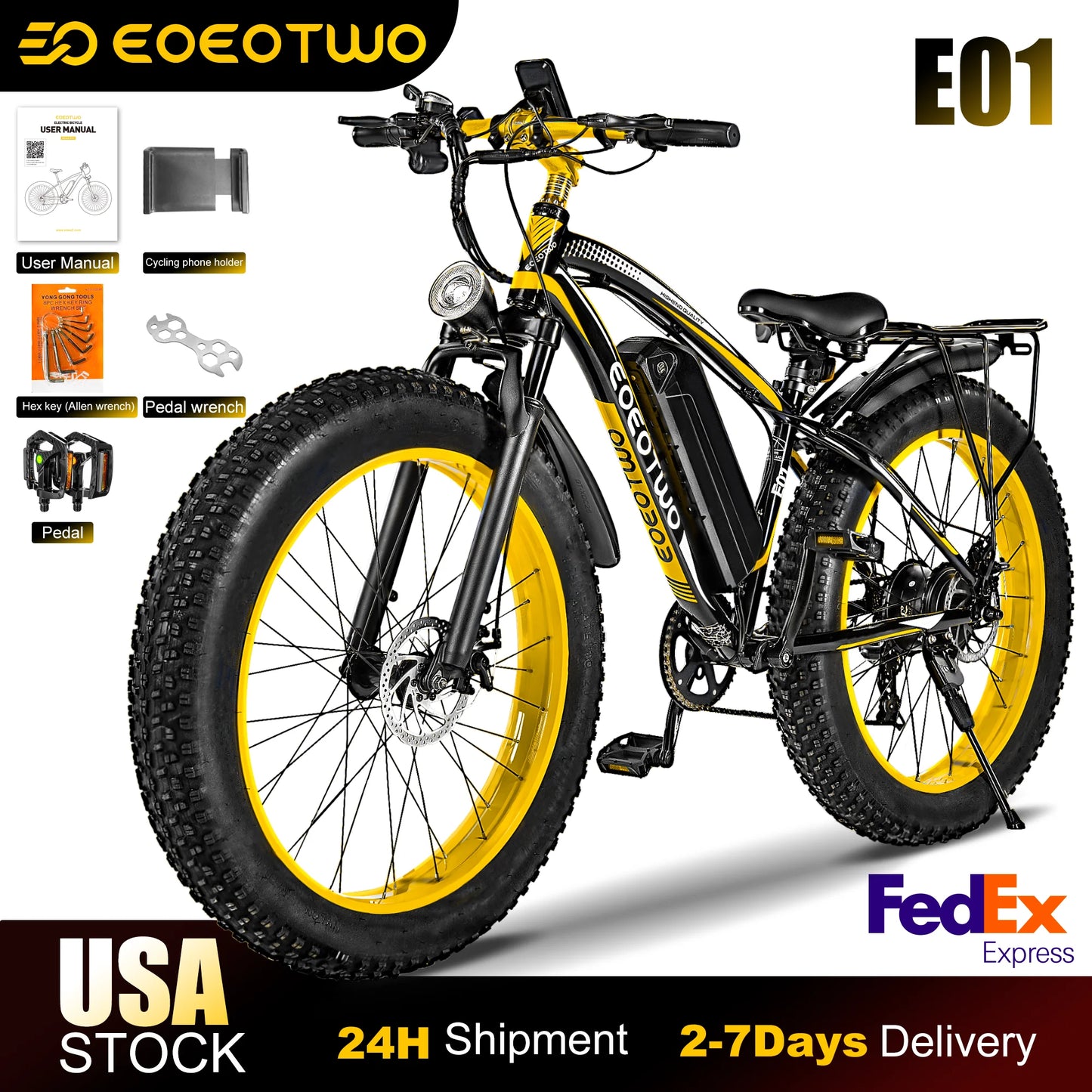 Electric Mountain Ebike 1500W 34MPH 60 Mile Range Fat Tire