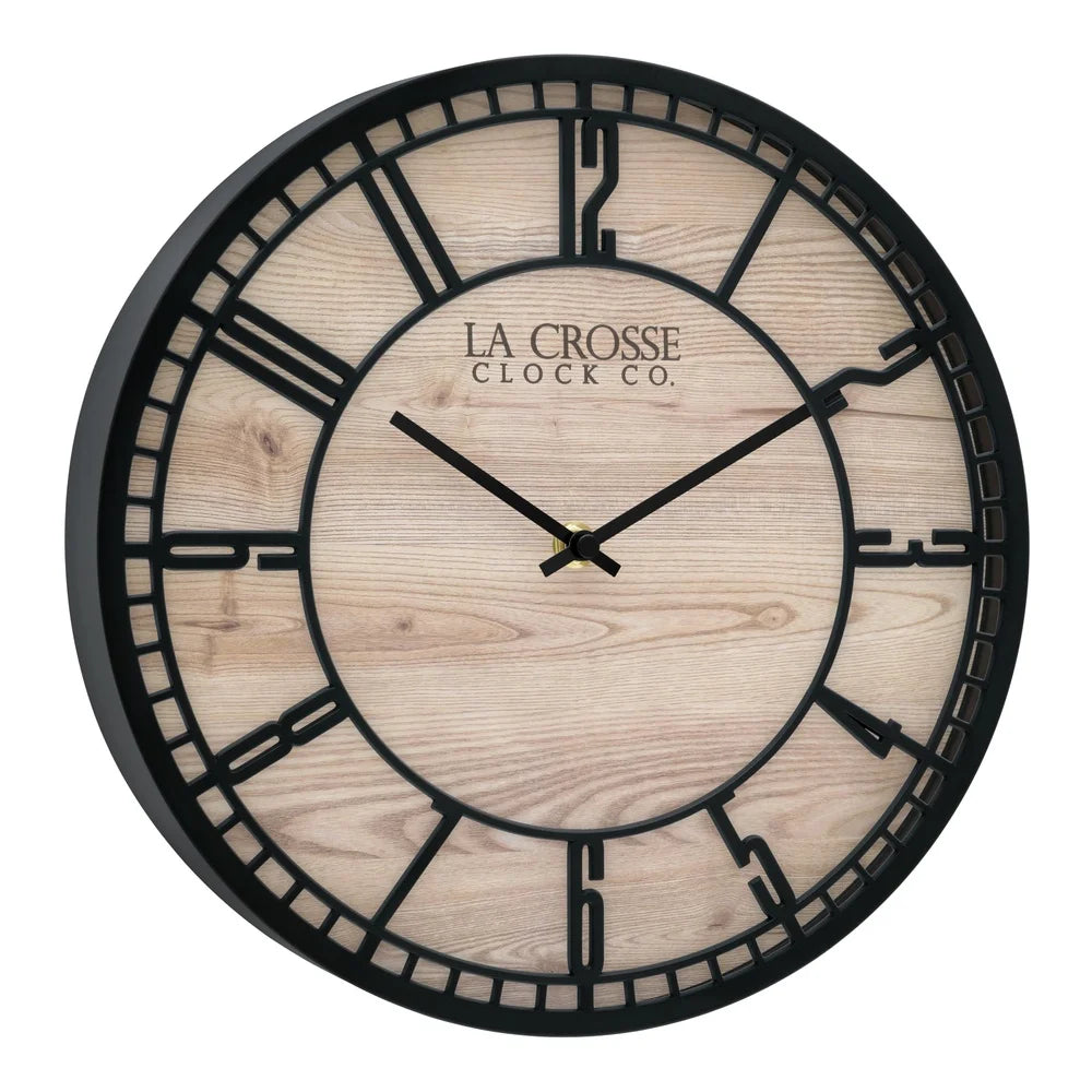 Analog Quartz Wall Clock Faux Wood Background 3D Numbers