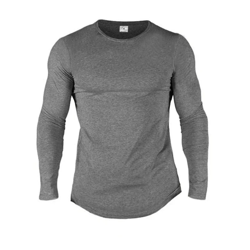 Cotton Breathable Long Sleeve Gym Shirt for Men Slim Fit Workout Tee