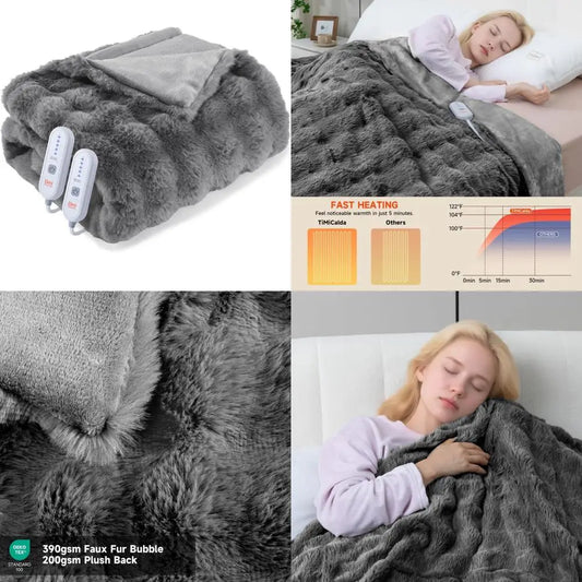 Queen Size Electric Blanket Plush Design With 5 Temperature Settings Auto Off