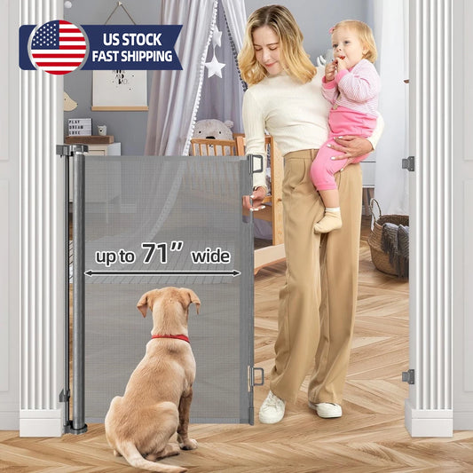 Retractable Baby Gate 71 Inch For Doorways Stairs Hallways Indoor Outdoor Pet
