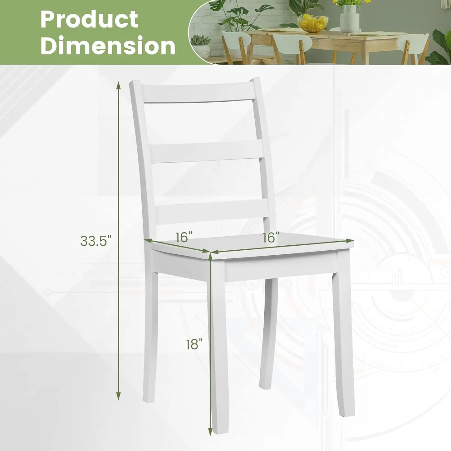 White Farmhouse Wooden Ladder Back Dining Chairs Set Of 4