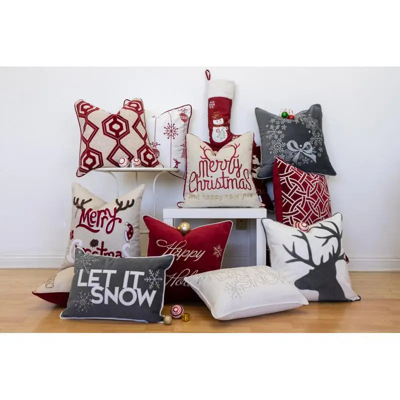 20x20 Gray Cotton Throw Pillow With Let It Snow Embroidery And Insert