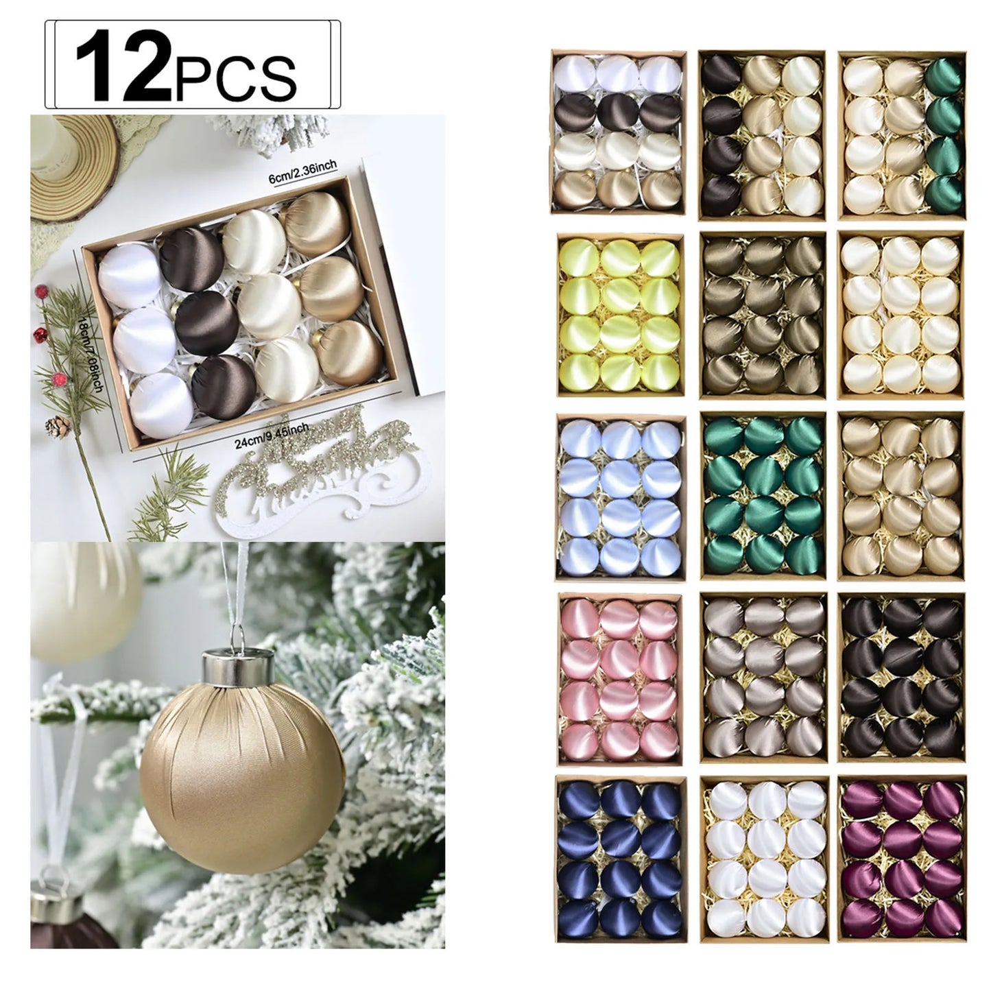 12pcs Velvet Glossy Christmas Ball Ornaments Hanging Christmas Tree Decorations