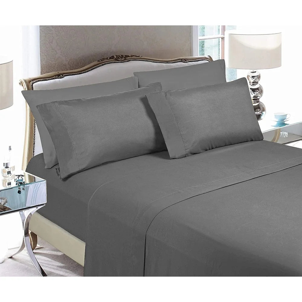 King Size 6 Piece Microfiber Bed Sheet Set Platinum Grey