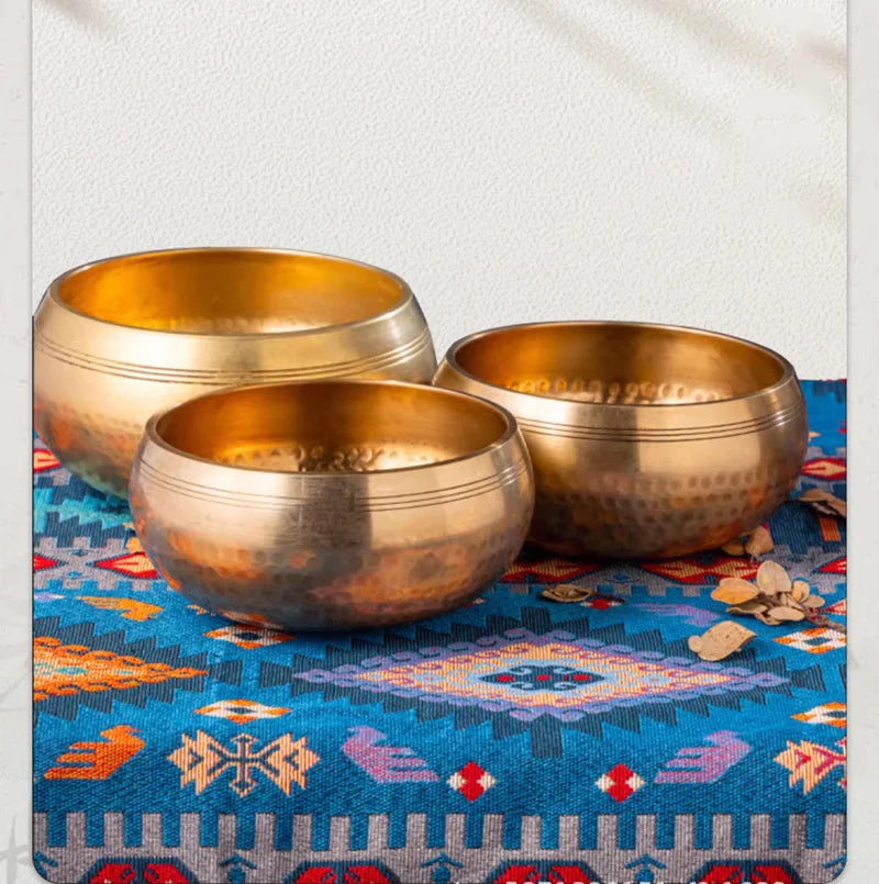 Tibetan Brass Singing Bowl Sanskrit Yoga Meditation for Sound Handmade Healing Stress Relief Buddha Mindfulness Instrument