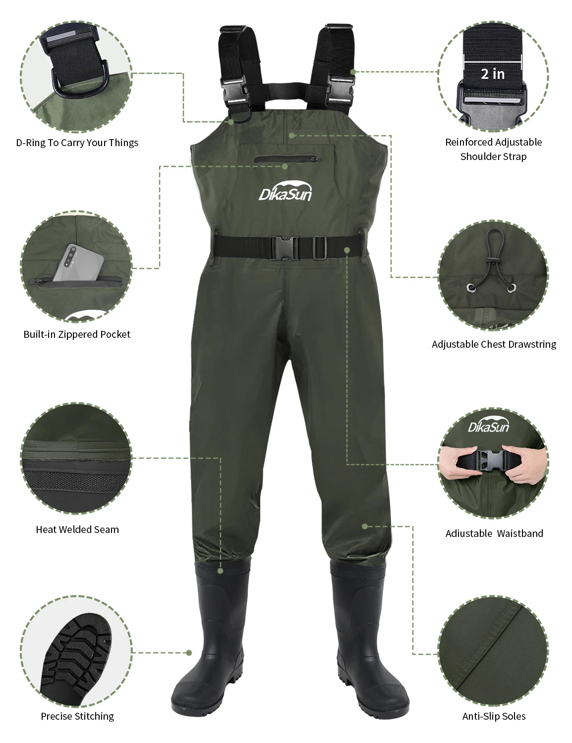 Waterproof Fishing Waders For Men And Women Nylon PVC Chest Waders With Boots