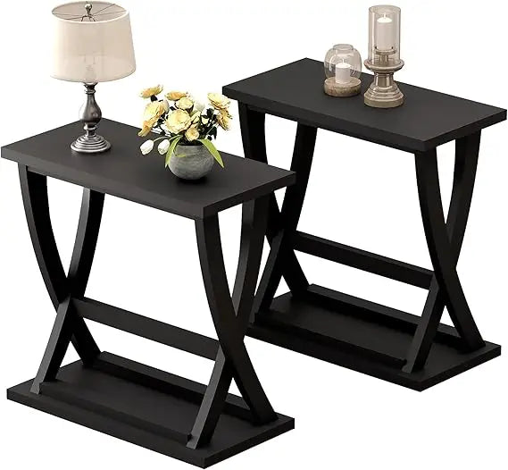 ChooChoo Black End Tables Set Of 2 Slim With Storage Shelf