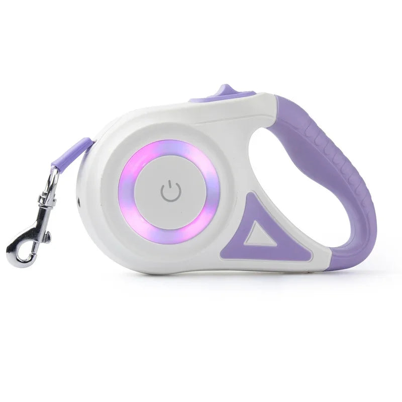 5M Automatic Retractable Dog Leash With LED Flashlight Durable Nylon Lead