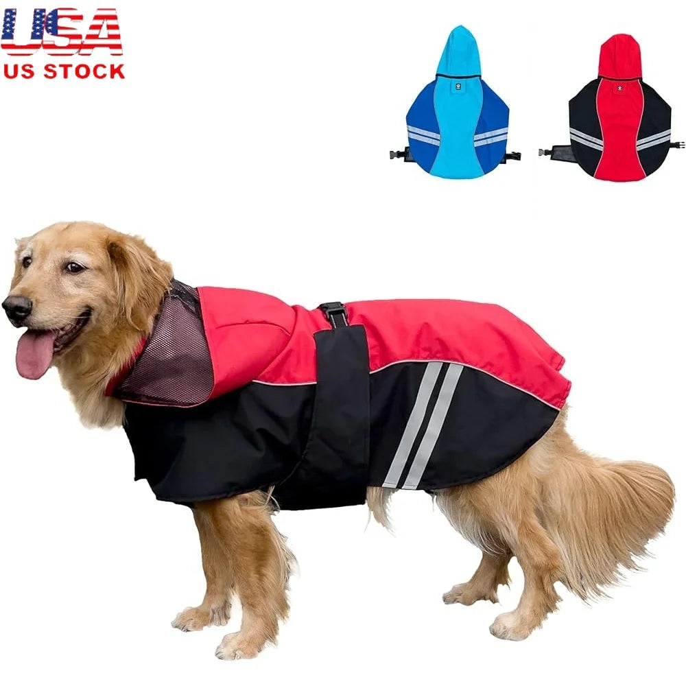 Dog Raincoat Waterproof Full-Body Jacket Reflective Straps Lightweight Hooded Rainwear Medium Large Dogs Safety Outdoor Hiking