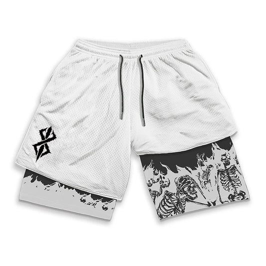 Berserk Skull Print 2 In 1 Running Shorts For Men Quick Dry Gym Activewear