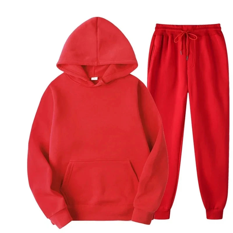 Unisex Thick Fleece Tracksuit Hoodie Set With Pullover And Jogger Pants