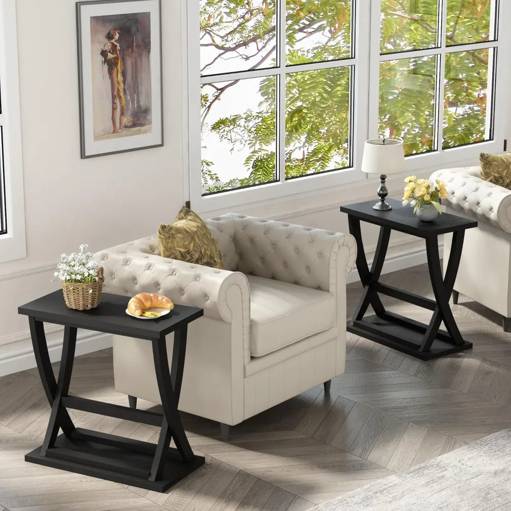 ChooChoo Black End Tables Set Of 2 Slim With Storage Shelf