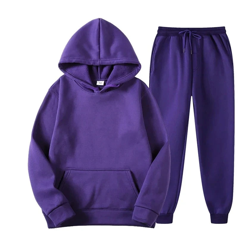 Unisex Thick Fleece Tracksuit Hoodie Set With Pullover And Jogger Pants