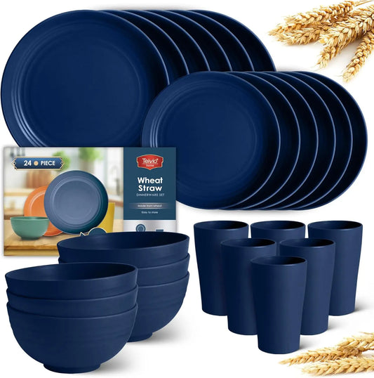 24 Piece Wheat Straw Plastic Dinnerware Set Service for 6
